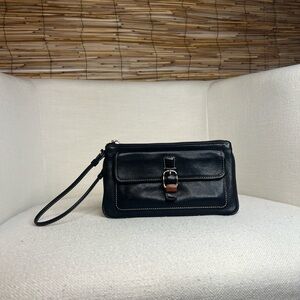 C O A C H. Black Leather Wristlet with Buckle and exterior pocket